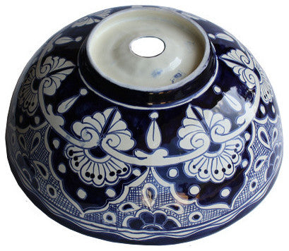Blue Round Ceramic Talavera Vessel Sink