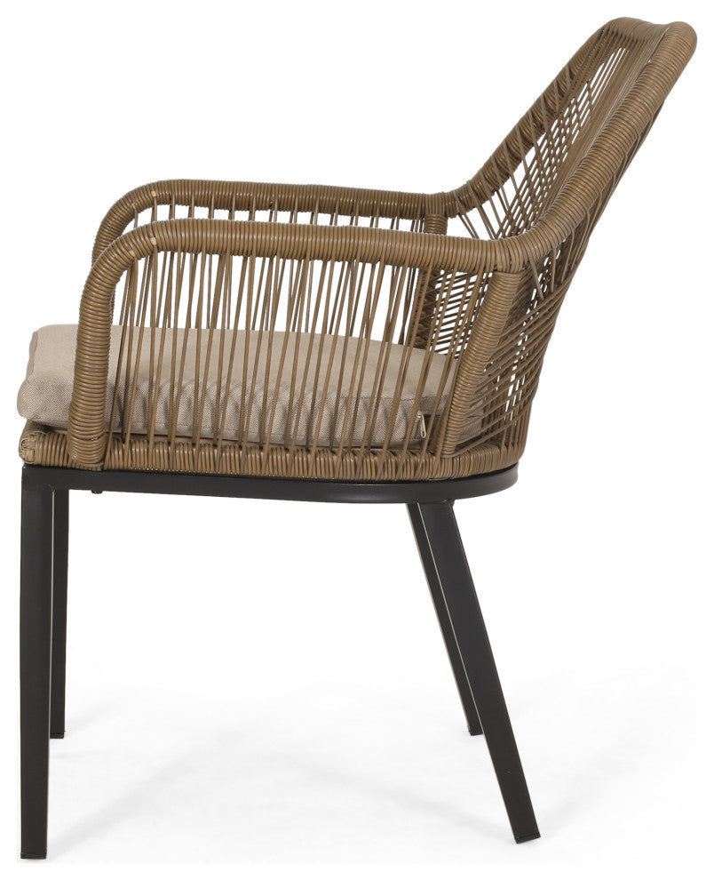 Fromberg Outdoor Wicker Dining Chair with Cushion, Set of 2