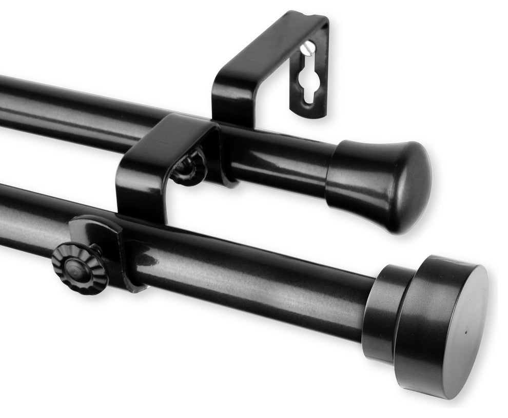 Topper Double Curtain Rod, Black, 28-48"