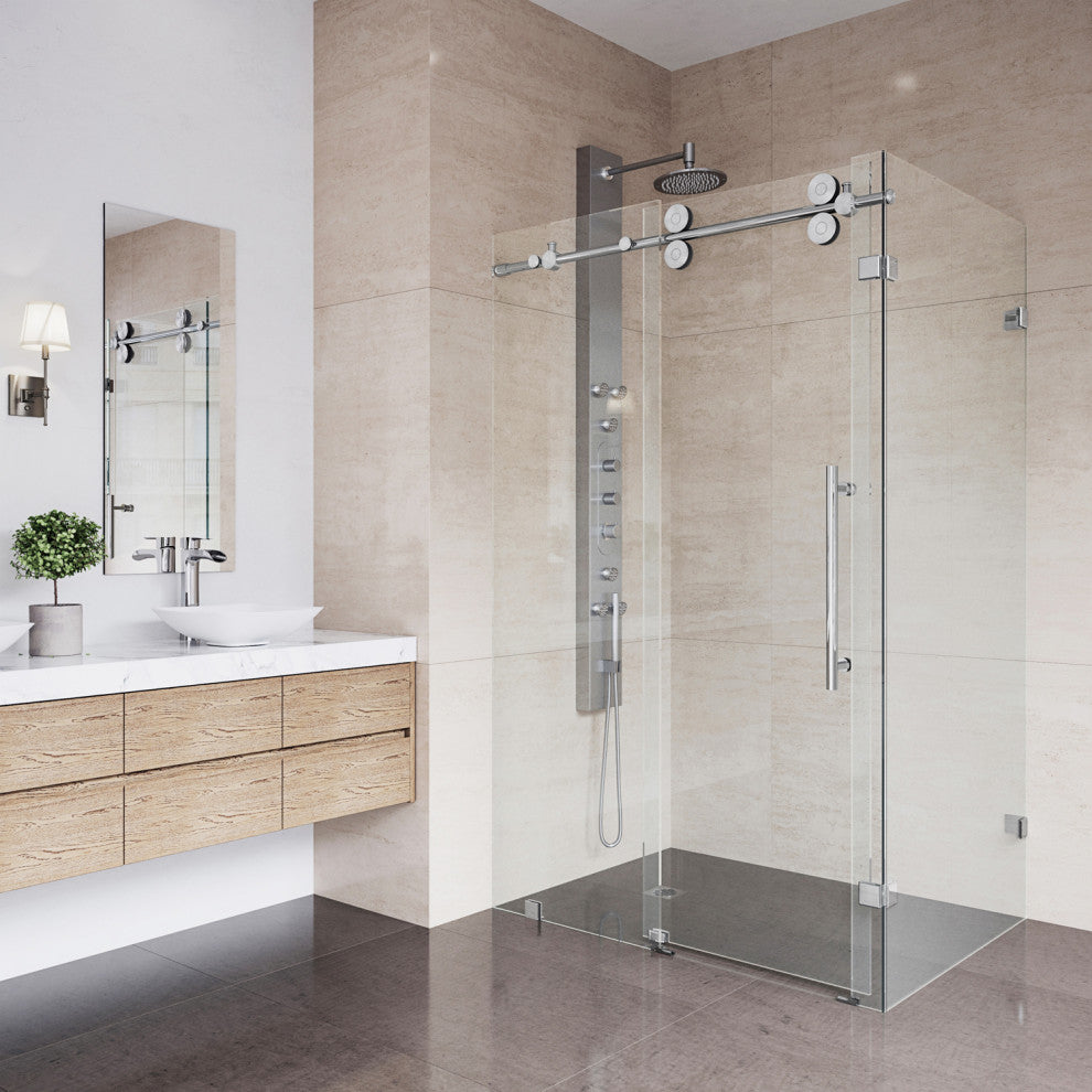 VIGO Winslow 35"D x 58"W x 74"H Frameless Sliding Shower Enclosure, Chrome