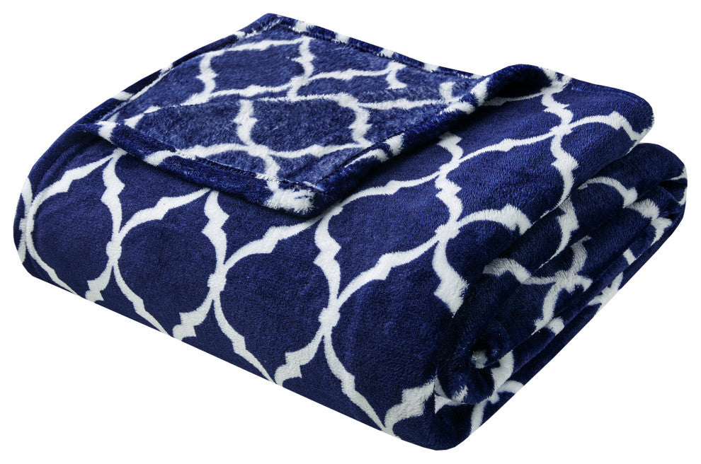 Madison Park Print Microlight Brushed Throw, Navy
