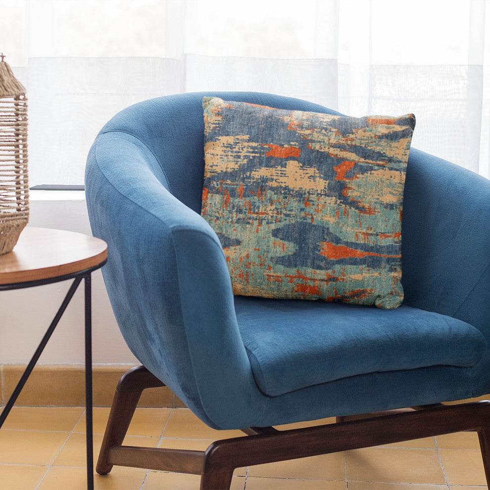 Plutus Blue Hidden Velvet Damask Luxury Throw Pillow, 22"x22"