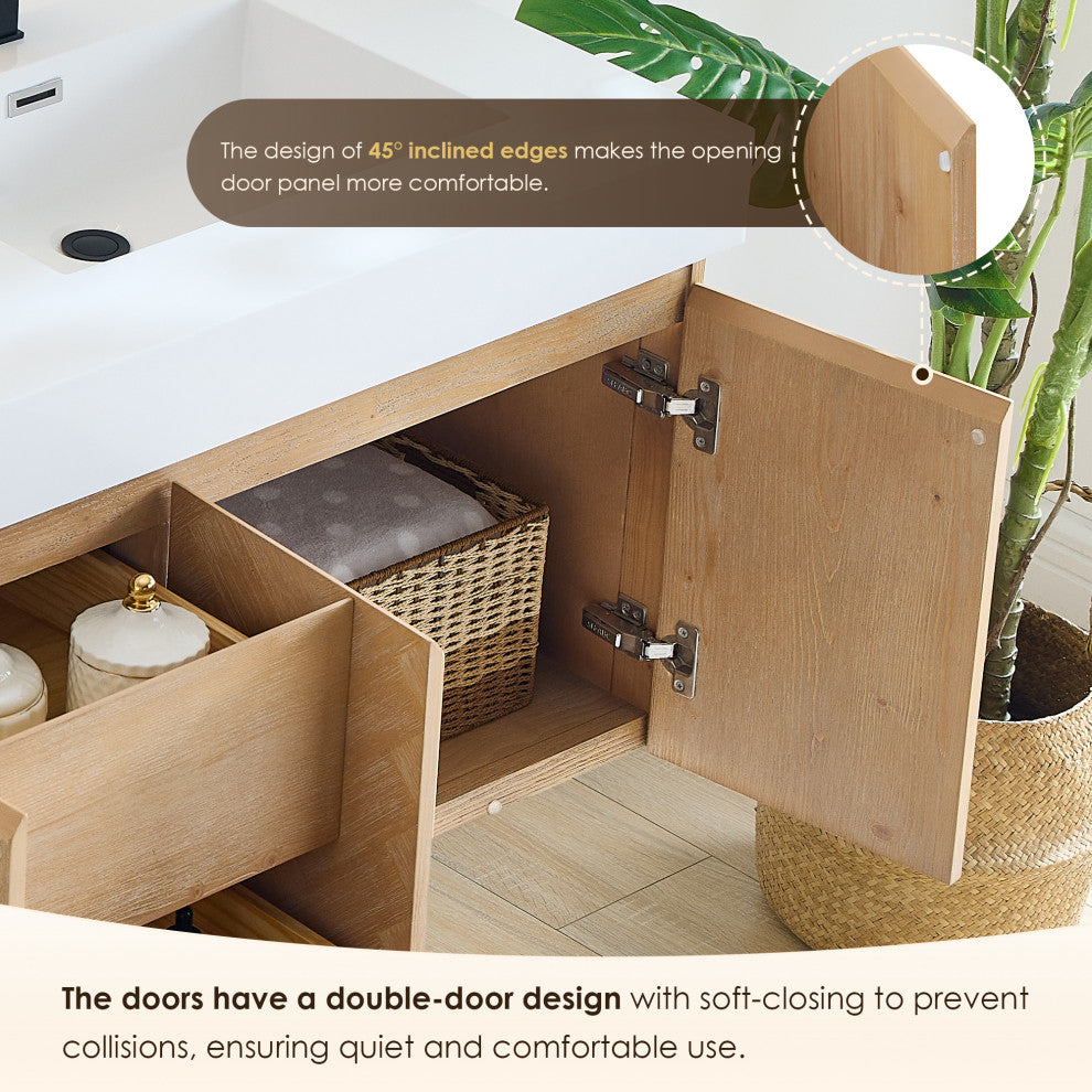 Siena Wall-mounted Single Bath Vanity, Light Brown, 60inch, No Mirror