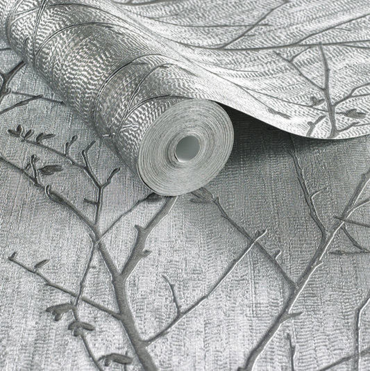 Water Silk Sprig Silver Wallpaper, 20x396