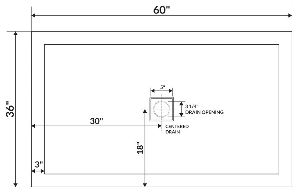LessCare 60"x36" Single Threshold Shower Pan Base Alcove Center Drain