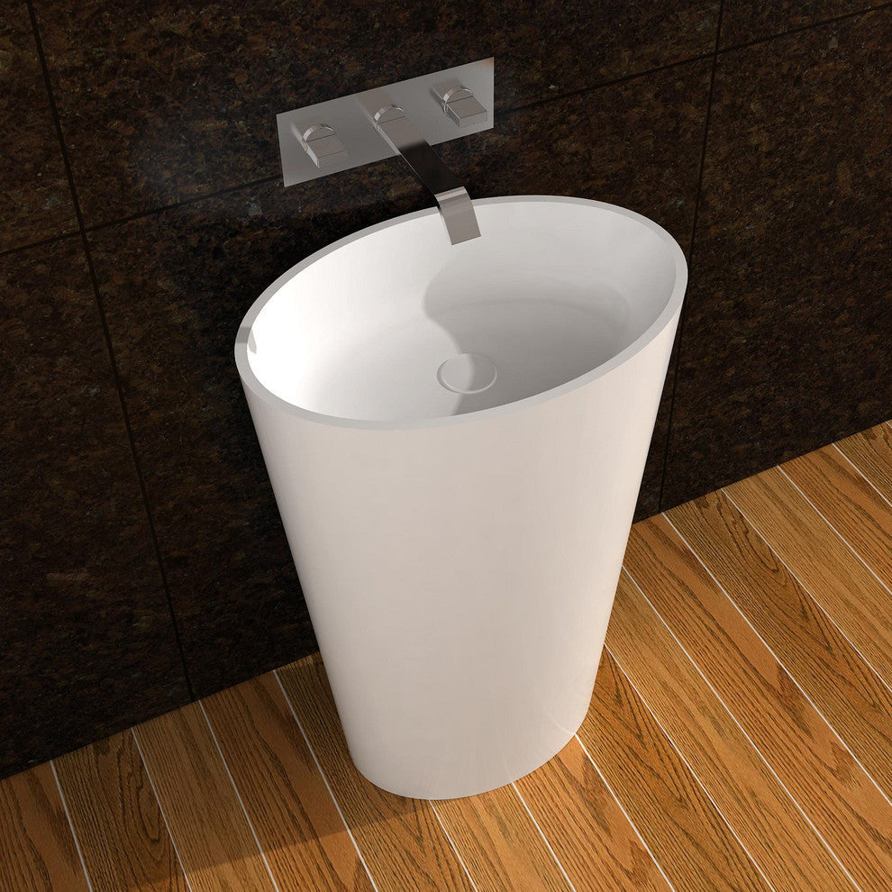 ADM Oval Freestanding Pedestal Sink, White, 24", Matte White