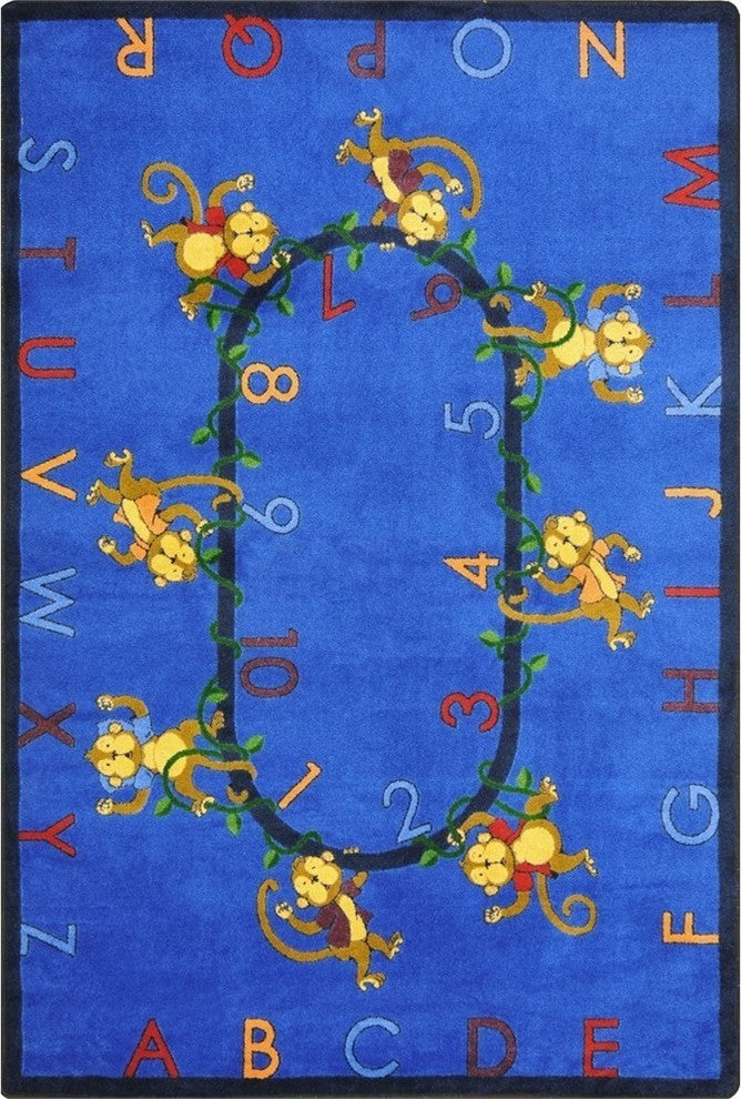 Kid Essentials Rug, Monkey Business, Blue, 5'4"x7'8"