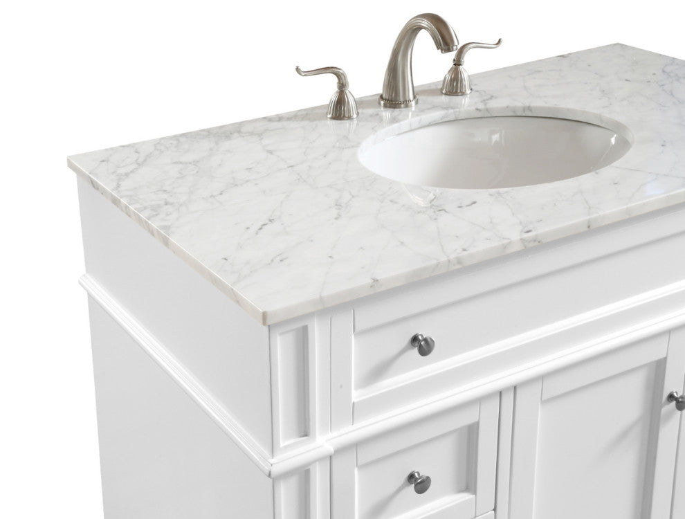 Home Living Vanity with Carrara White Marble Countertop, White, 40", Single Sink