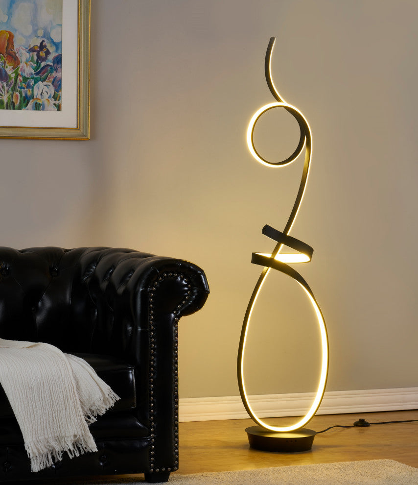 Symphonie 68W Unique Modern Design LED Floor Lamp, Matte Black