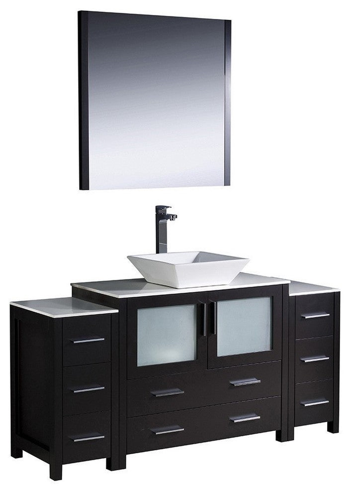 Torino 60" Espresso Modern Bathroom Vanity With 2 Side Cabinets, FFT3072BN