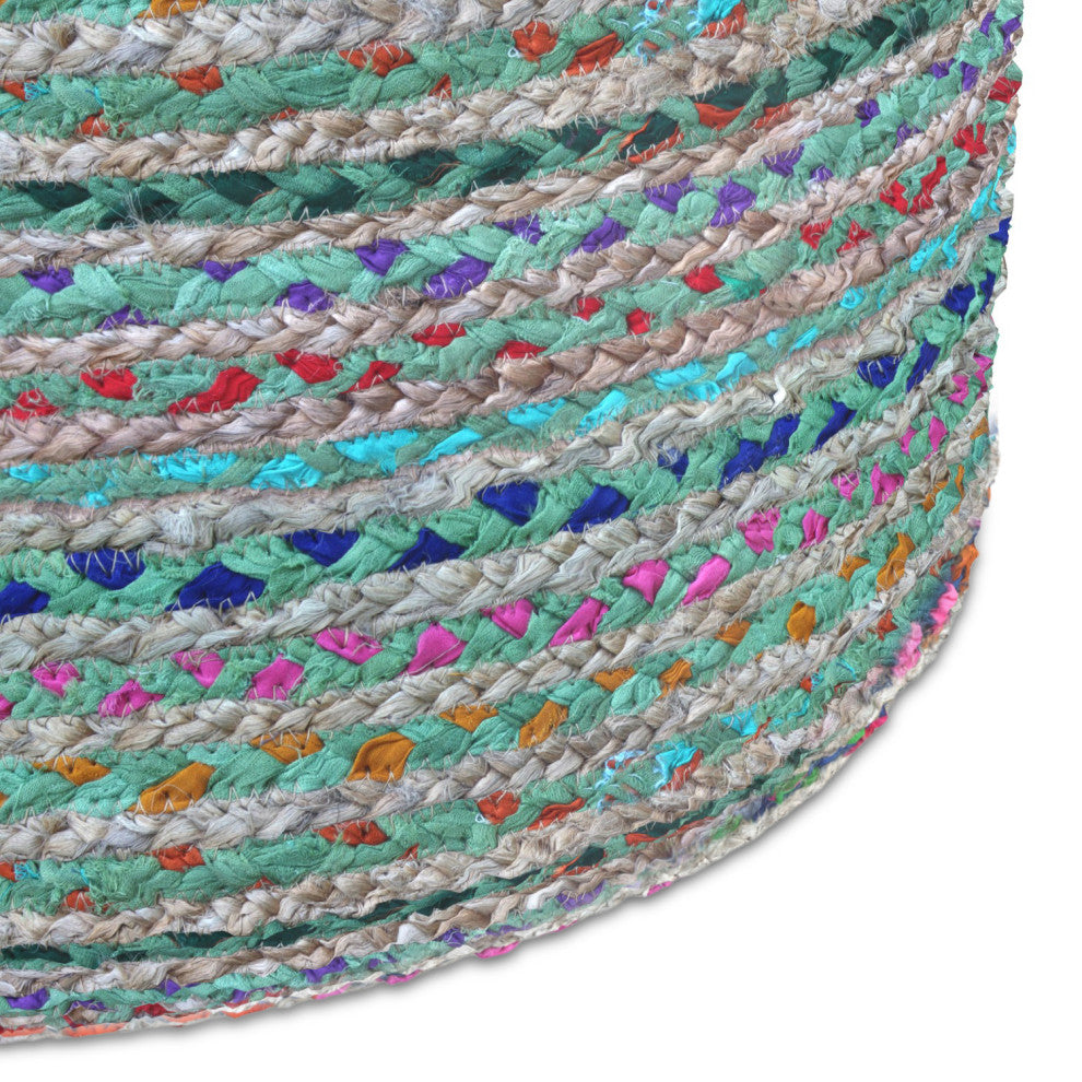 Margo Round Pouf, Braided Jute, Green