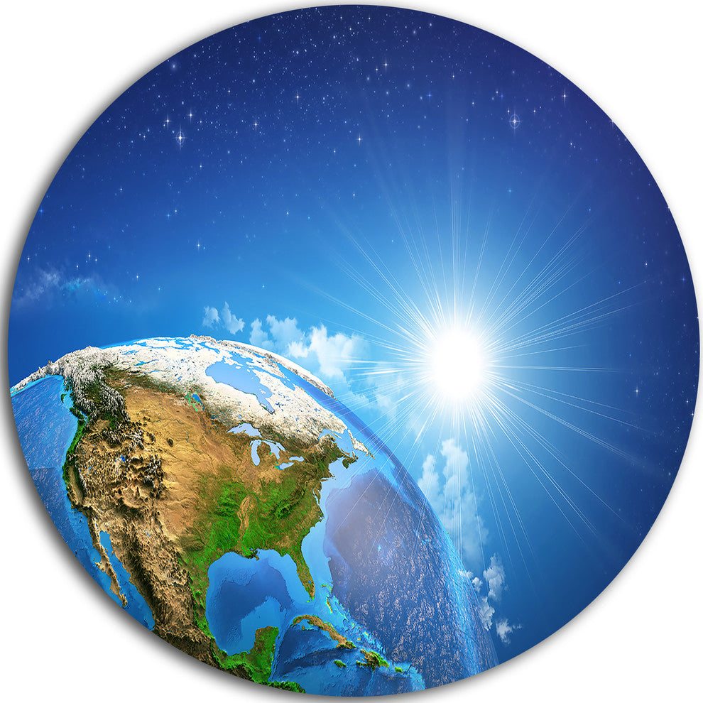 Sunrise Over The Earth Landscape, Round Metal Wall Art, 11"