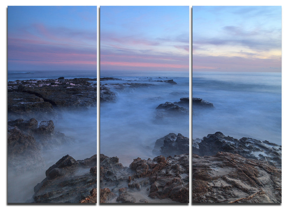 "Long Exposure at Sunset Over Rocks" Beach Metal Wall Art, 3 Panels, 36"x28"
