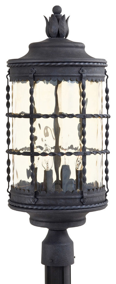 4-Light Post Mount, Spanish Iron With Champagne Glass