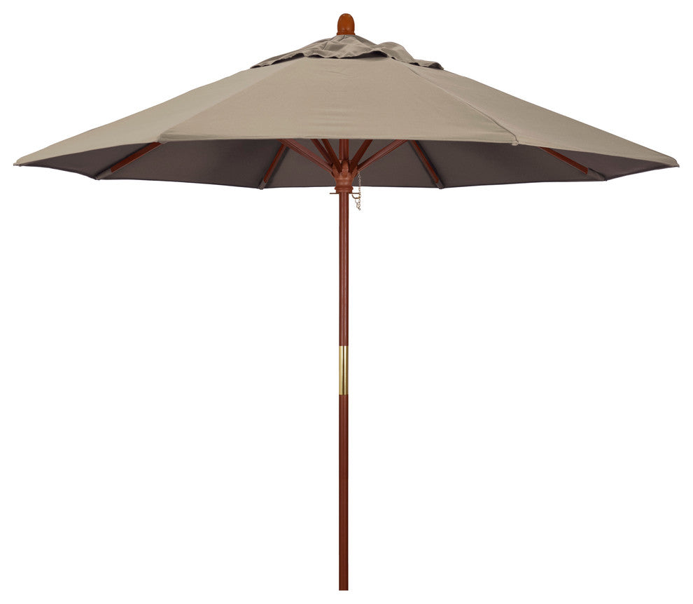 9' Square Push Lift Wood Umbrella, Sunbrella, Taupe