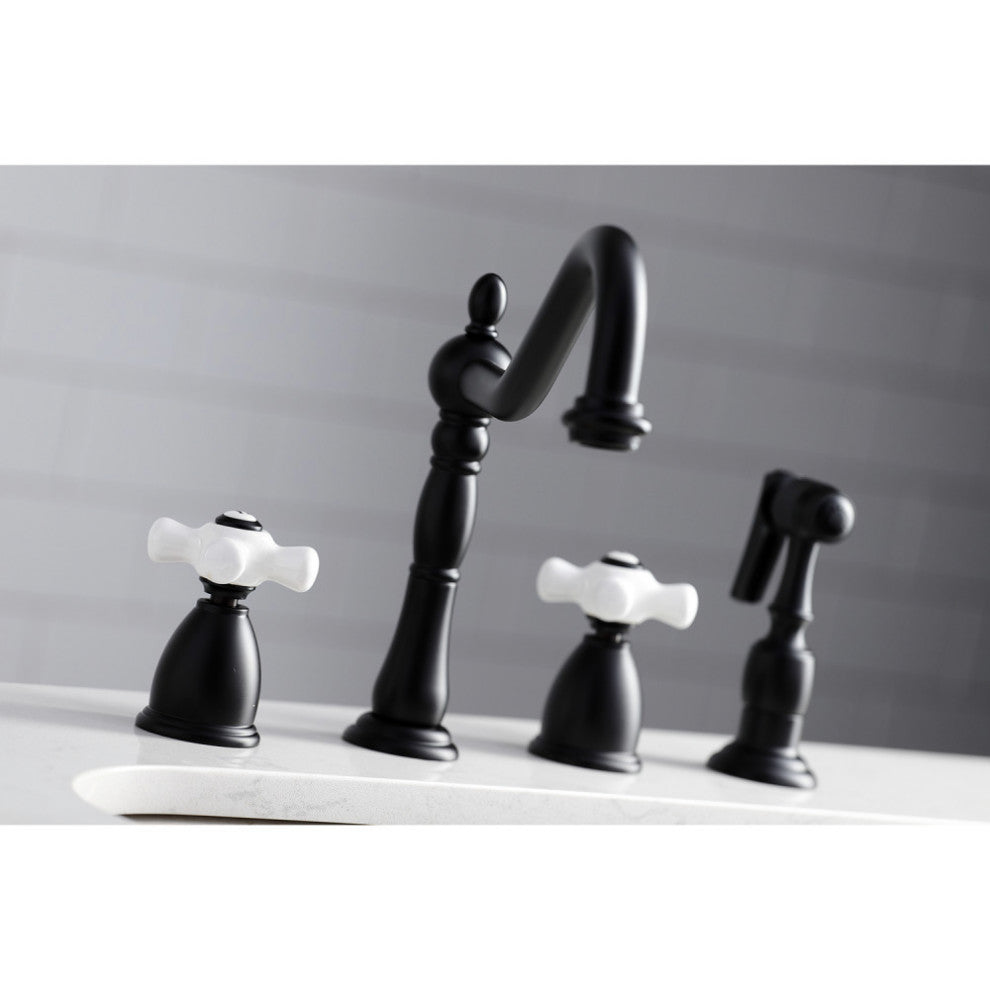 KB1790PXBS 8" Widespread Kitchen Faucet With Brass Sprayer, Matte Black