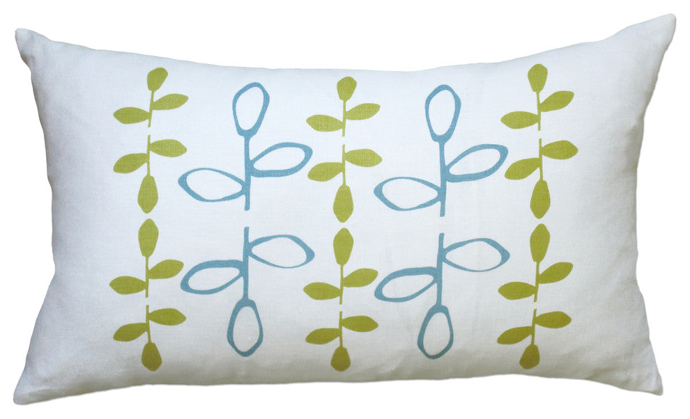 Hand Printed Linen Pillow - Branch, Blue/Yellow