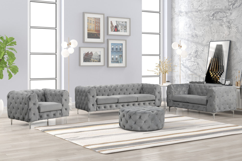 Julissa 4 Piece Velvet Living Room Set UFE, Gray
