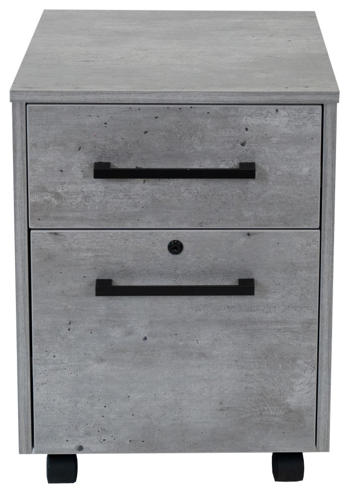 Modern Two Drawer Wood Laminate File Cabinet, Fully Assembled, Concrete Gray