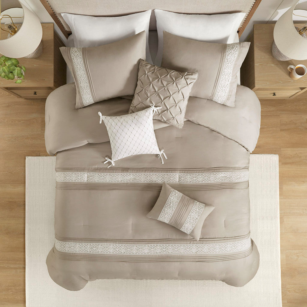Madison Park Lacey 7 Piece Lace Trim Comforter Set With Throw Pillows