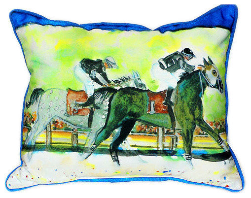Pair of Betsy Drake Close Race Large Indoor/Outdoor Pillows 16 Inchx20 Inch