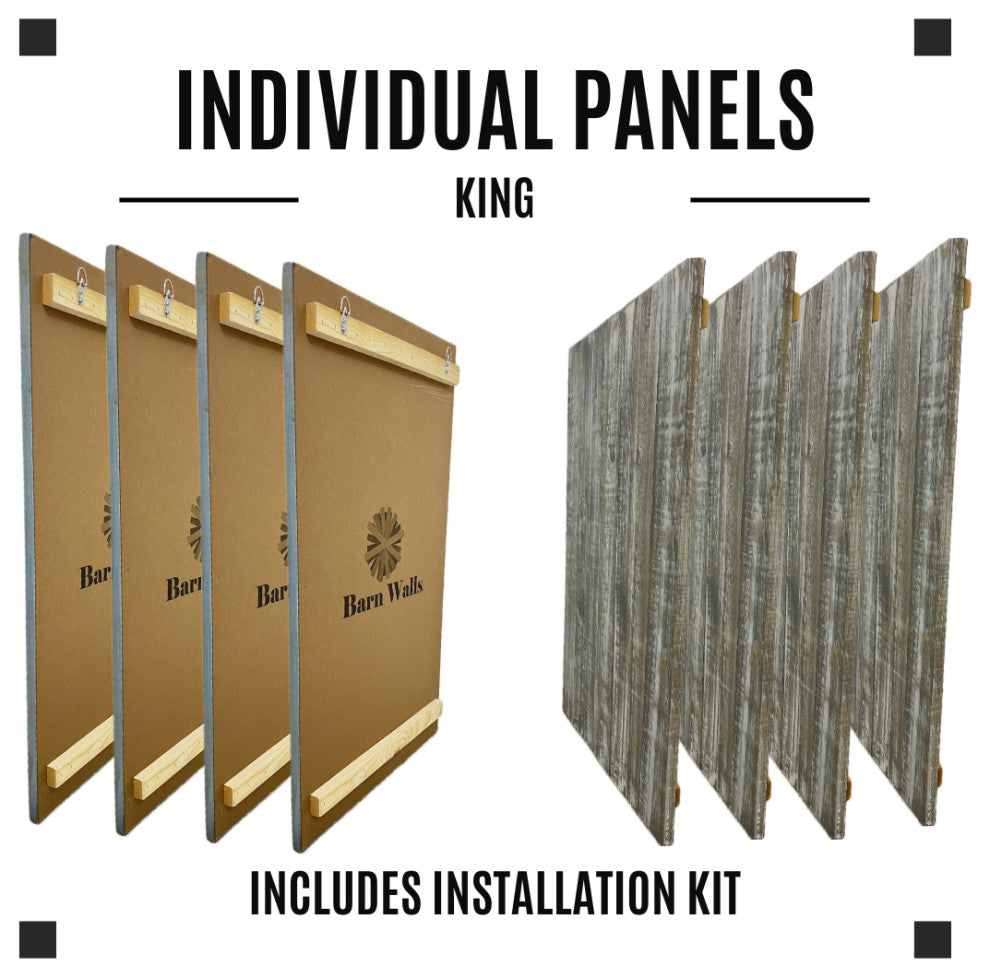 Solid Wood Headboard with Smooth Natural Wood Grain, Wall Mounted, Farmhouse, Graywash, King