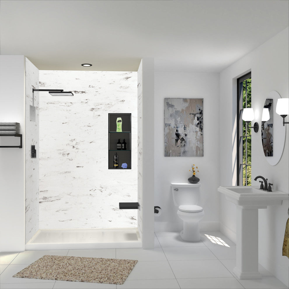 Transolid SaraMar 60"x36"x96" 3-Piece Shower Wall Kit, White Venito Velvet