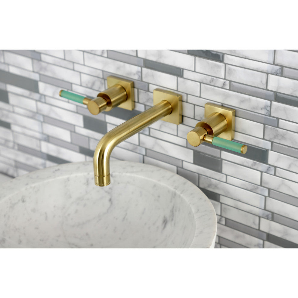 Kingston Brass KS6127DKL Two-Handle Wall Mount Bathroom Faucet, Brushed Brass