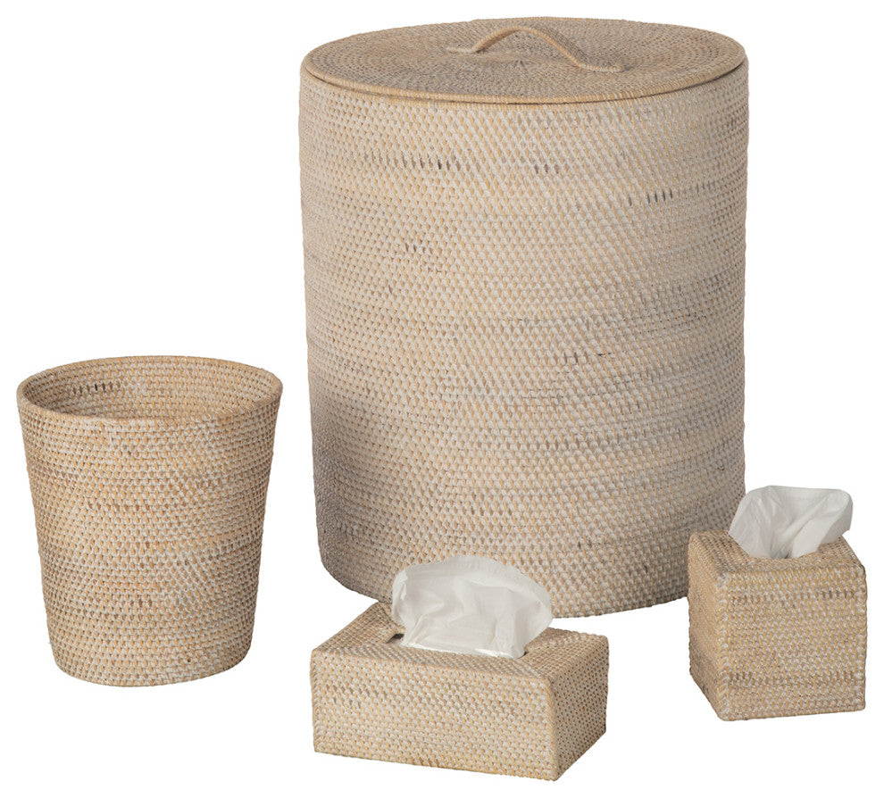 Loma Round Rattan Paper Waste Basket, Latte