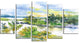 "Autumn Forest And Lake Watercolor" Landscape Wall Wall Art, 5 Panels, 60"x32"