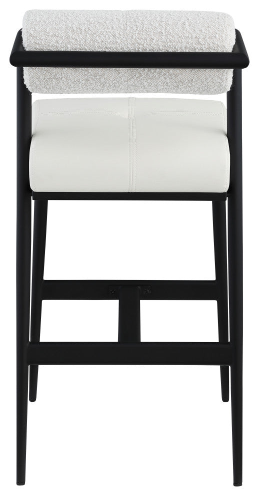 Stryker Boucle Fabric and Faux Leather Stool, Set of 2, Cream