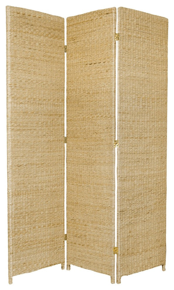 6' Tall Rush Grass Woven Room Divider, 3 Panel, Natural
