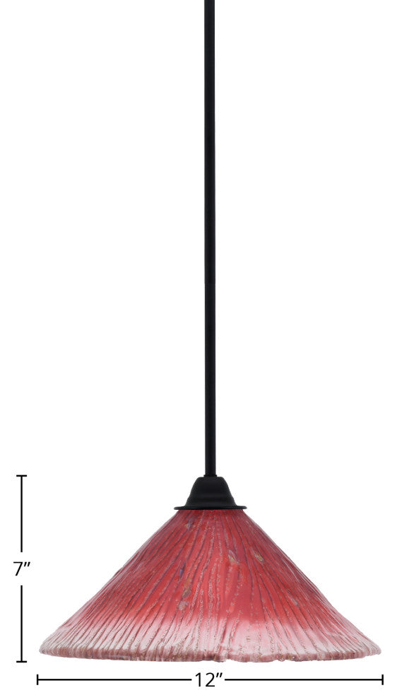 Paramount Mini Pendant, Matte Black, 12" Raspberry Crystal Glass