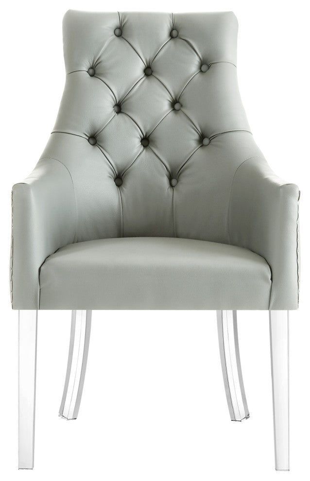 Naomi Acrylic Leg Dining Chair, Armless, Set of 2, Gray, Leather PU