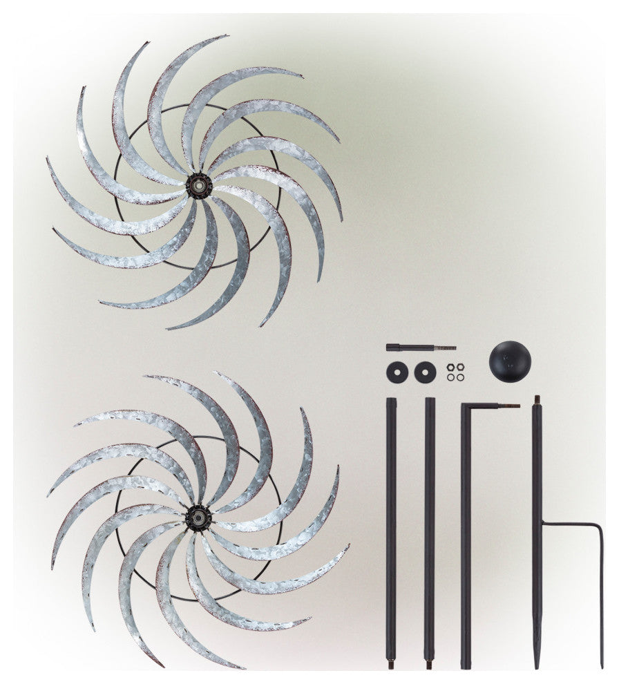 Galvanized Dual Wind Spinner Garden Stake