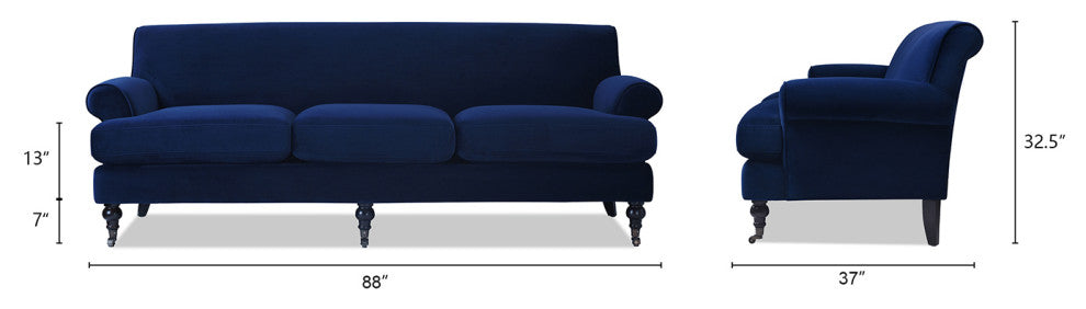 Alana Lawson 88" 3-Cushion Tight Back Sofa, Navy Blue Velvet