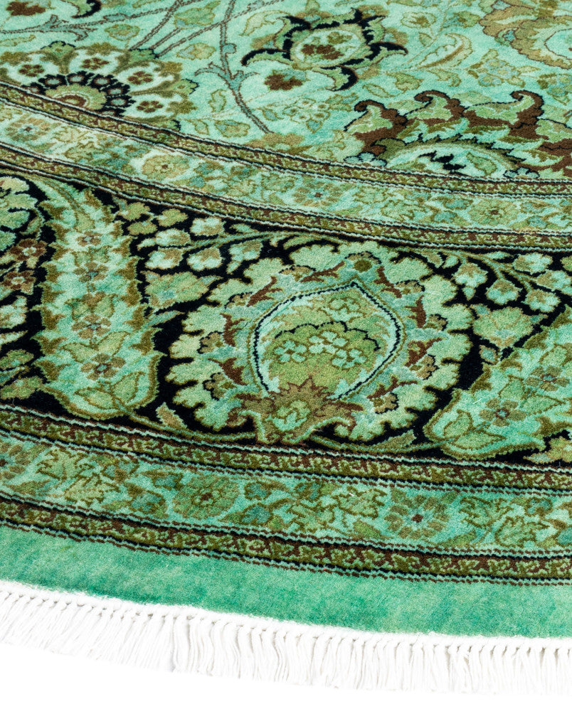 Overdyed One-of-a-Kind Hand-Knotted Area Rug Green, 9' 1" x 9' 1"
