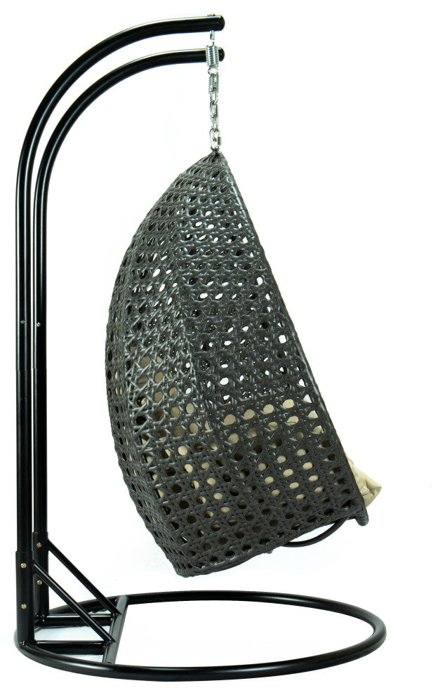 2 Person Charcoal Wicker Double Hanging Egg Swing Chair, Taupe