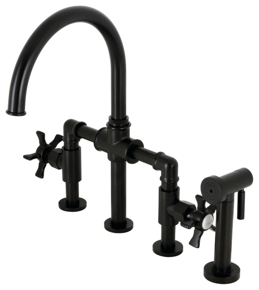 KS2330NX Bridge Kitchen Faucet With Brass Sprayer, Matte Black
