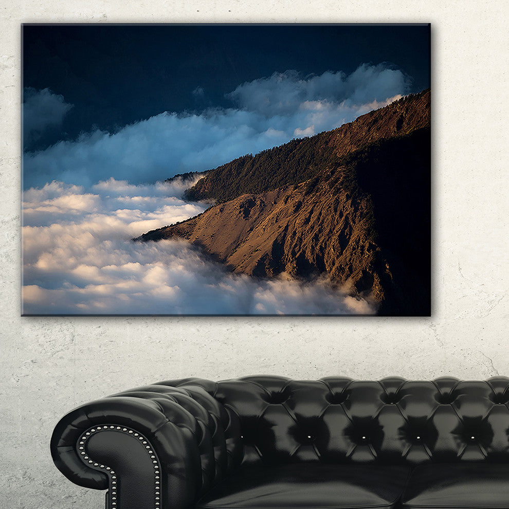 "Clouds At The Foot of Hills" Contemporary Landscape Canvas Art, 32"x16"
