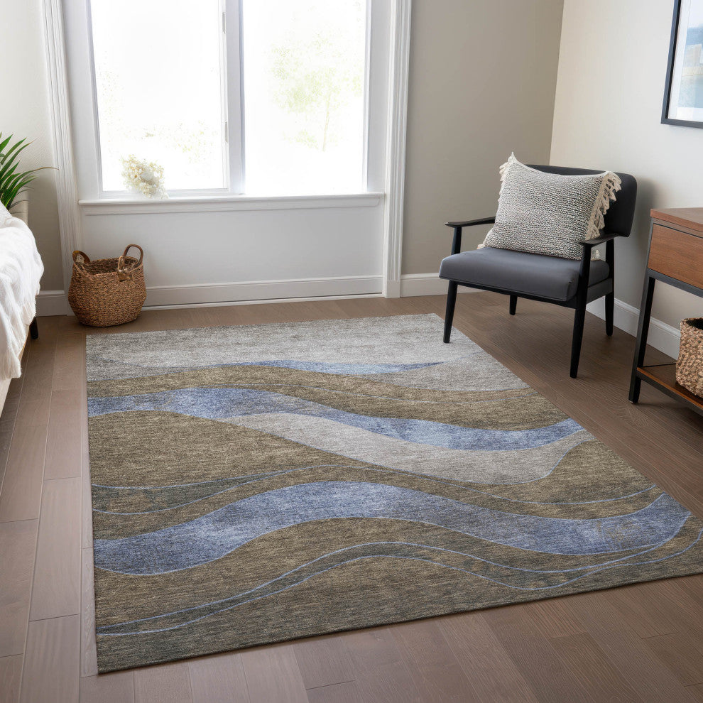 Machine Washable Indoor/Outdoor Chantille ACN1892 Taupe 9' x 12' Rug