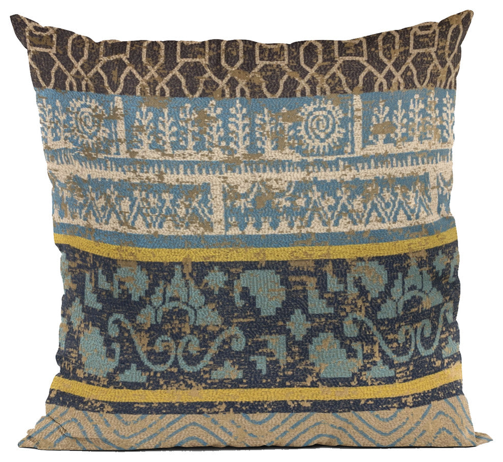 Plutus Blue Ancient Border Luxury Throw Pillow, 22"x22"