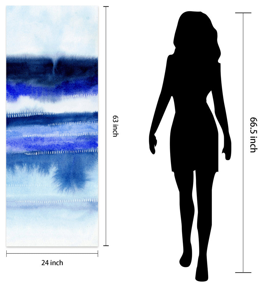 "Shorebreak Abstract B" Blue Abstract Wall Art Tempered Glass Wall Art 63" x 24"