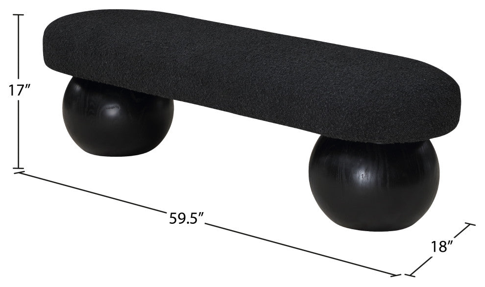Meridian Furniture Bowie Boucle Fabric Upholstered Bench, Black, Black Finish