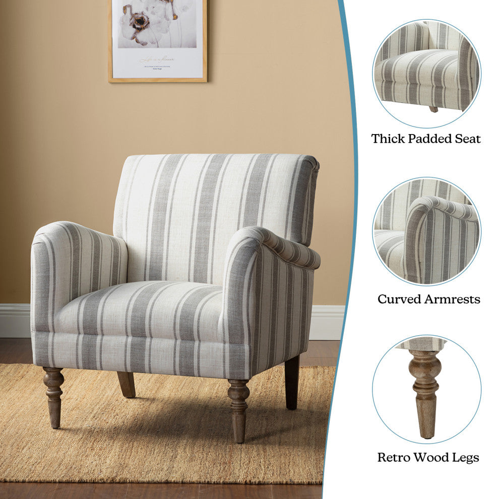 Mid-century Stripe Armchair With Wing Back, Gray