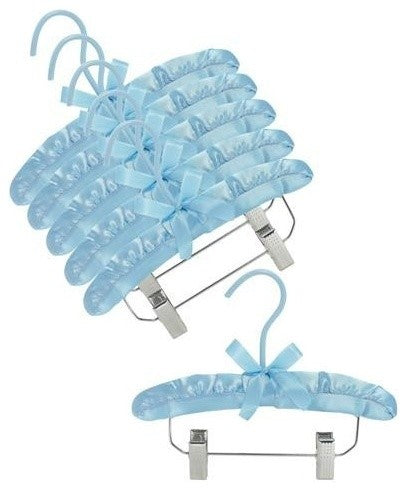 10" Satin Baby Hangers With Clips, Blue, Set of 6