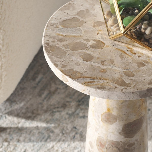 Safavieh Couture Valentia Round Marble Accent Table, Beige