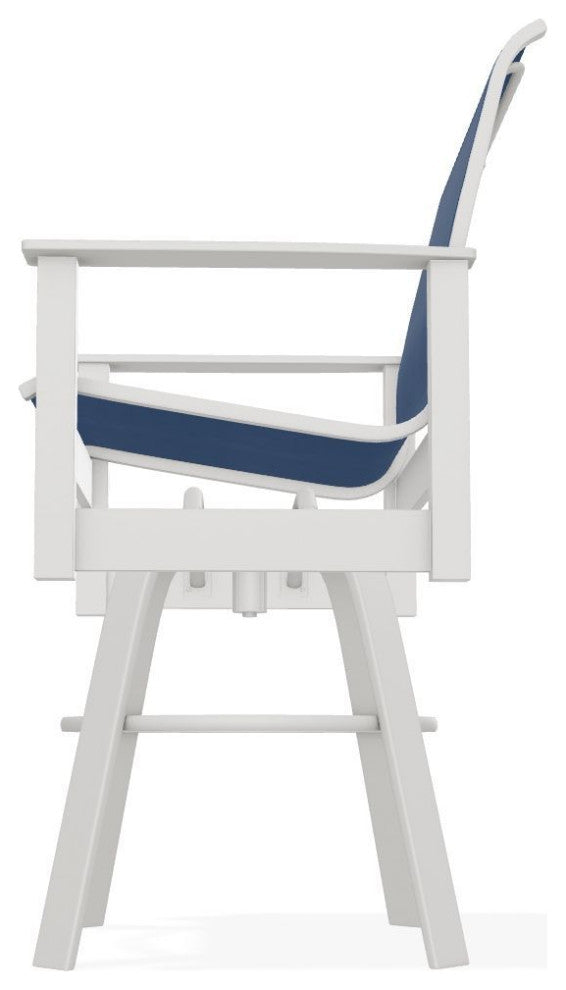 Leeward Sling Bar Height Outdoor Swivel Armchair, Cobalt/Snow
