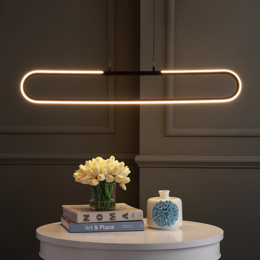 Ned 39" Dimmable Adjustable Integrated Led Metal Linear Pendant, Black