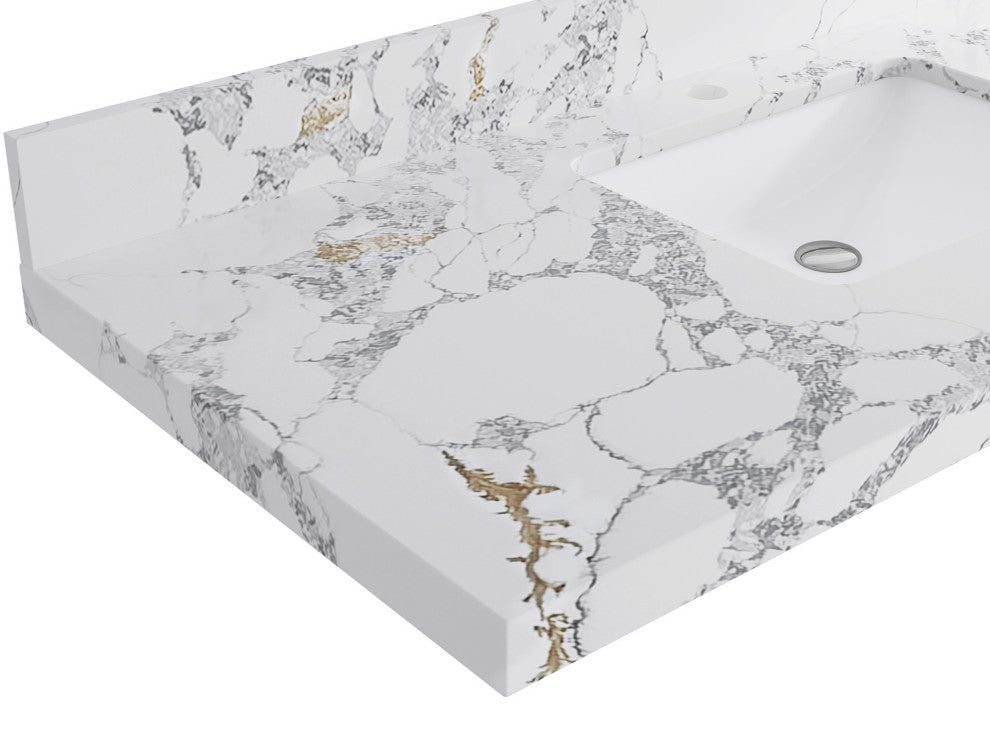 Boston 42" Single Sink Bath Vanity in Fine Grain 2" Calacatta Poanazzo